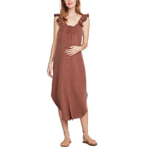 HATCH The Jenna Maternity Linen Blend Dress in Anise - Picture 2 of 11
